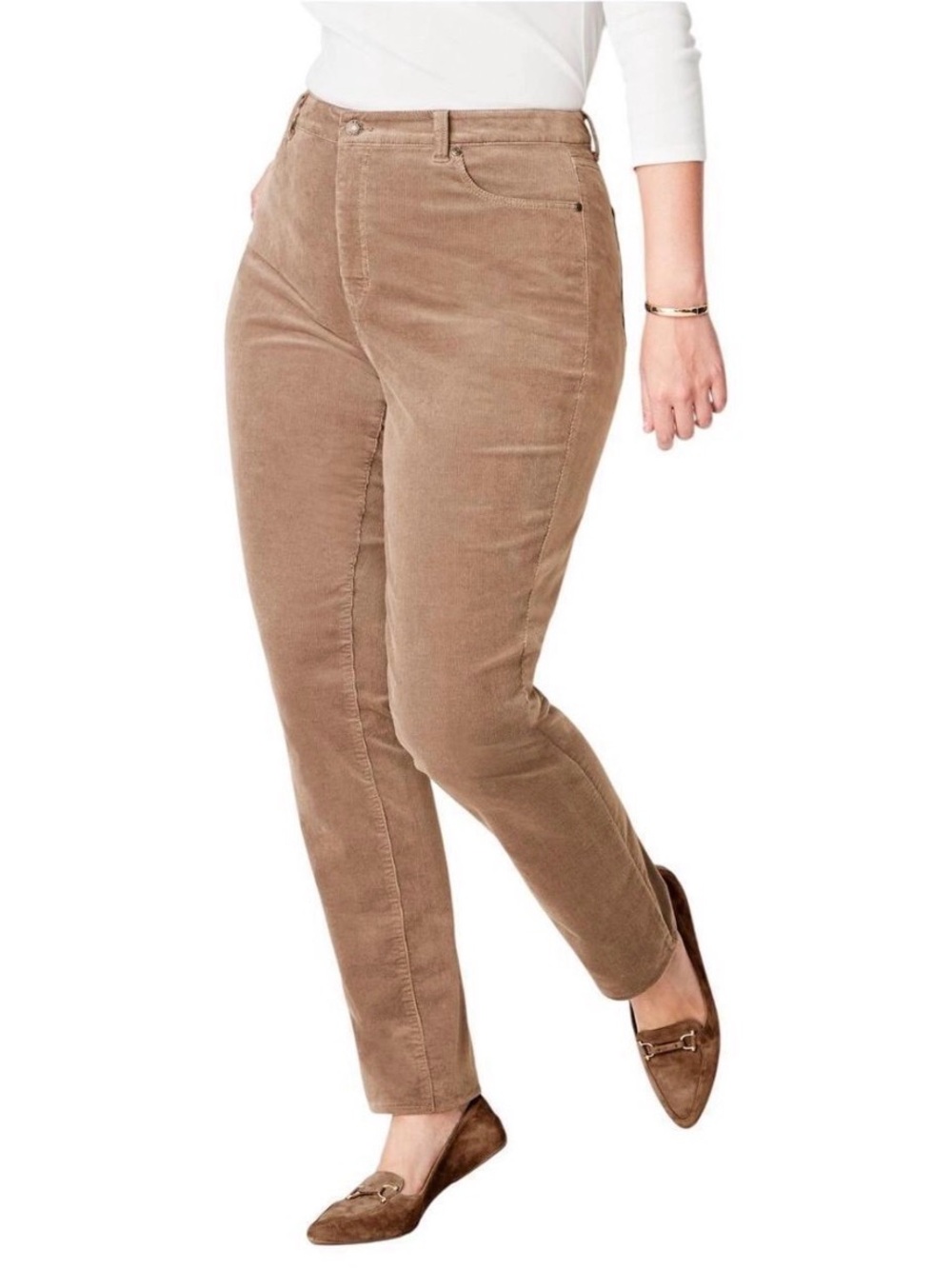 Talbots High-Waist Straight-Leg Corduroy Pants in Taupe
